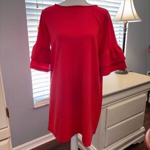 Women’s Red Ruffle Sleeve Shift Dress